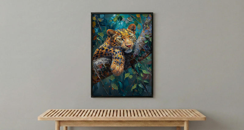 Leopard Wall Art, African Jungle Wall Decor - Golden Sunlight Landscape