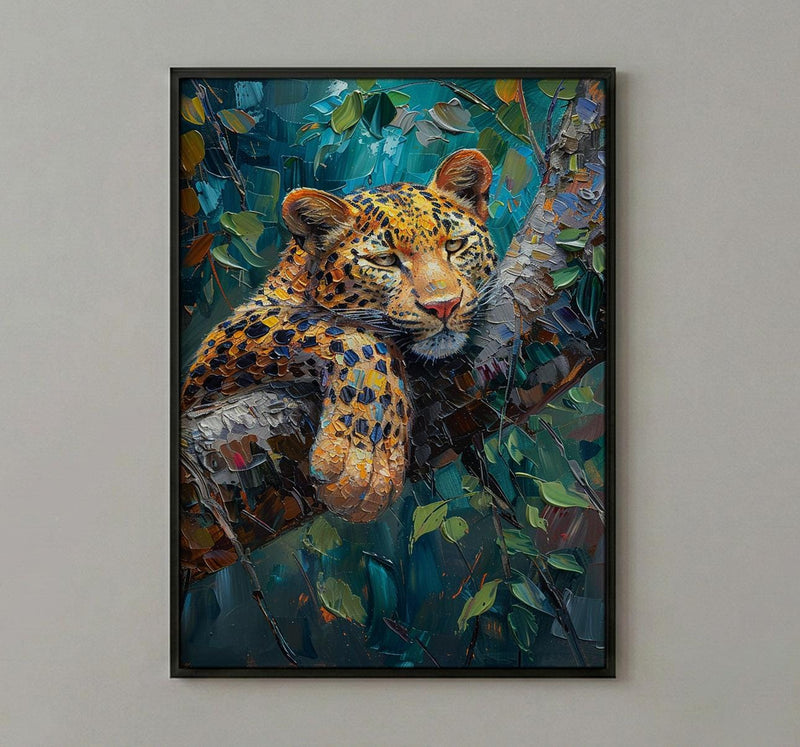 Leopard Wall Art, African Jungle Wall Decor - Golden Sunlight Landscape