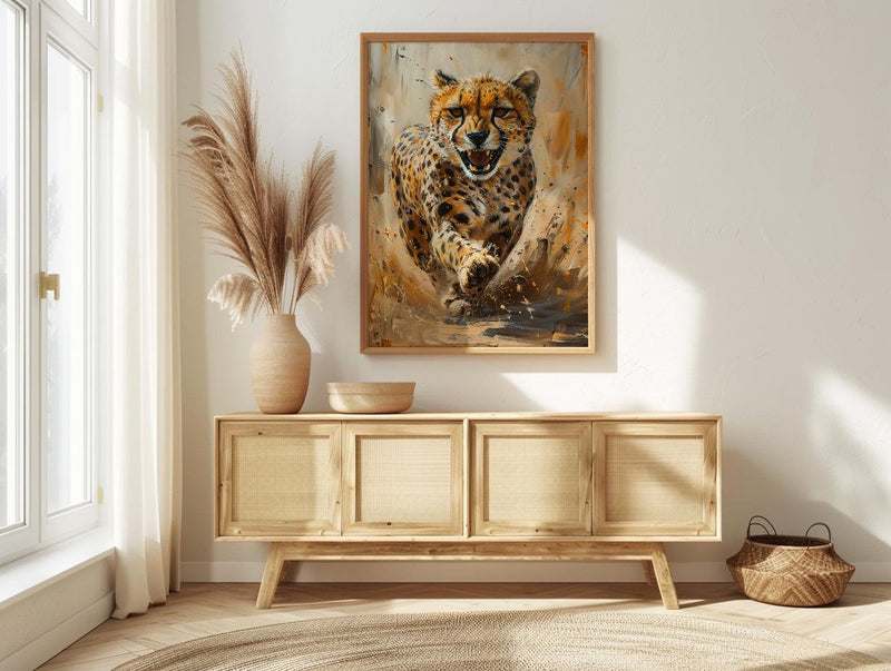 Running Cheetah Poster, African Plains Wall Decor - Dynamic Wildlife Art