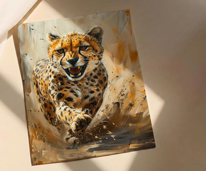 Running Cheetah Poster, African Plains Wall Decor - Dynamic Wildlife Art