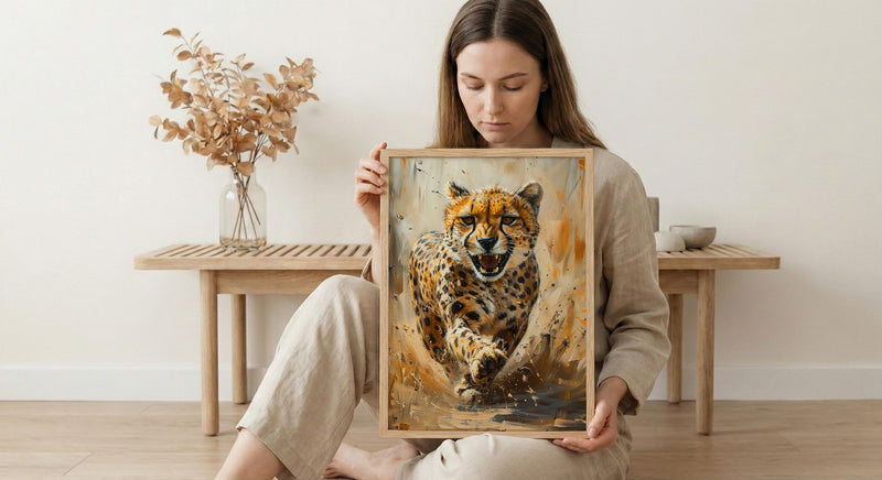 Running Cheetah Poster, African Plains Wall Decor - Dynamic Wildlife Art