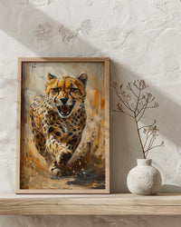 Running Cheetah Poster, African Plains Wall Decor - Dynamic Wildlife Art