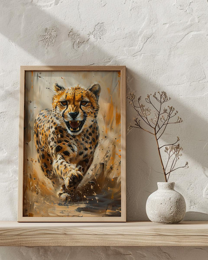 Running Cheetah Poster, African Plains Wall Decor - Dynamic Wildlife Art