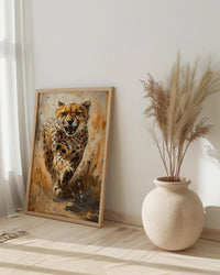 Running Cheetah Poster, African Plains Wall Decor - Dynamic Wildlife Art