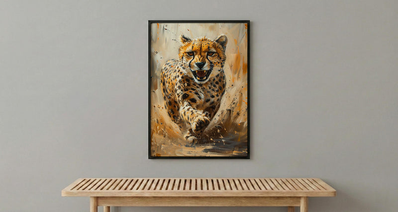 Running Cheetah Poster, African Plains Wall Decor - Dynamic Wildlife Art