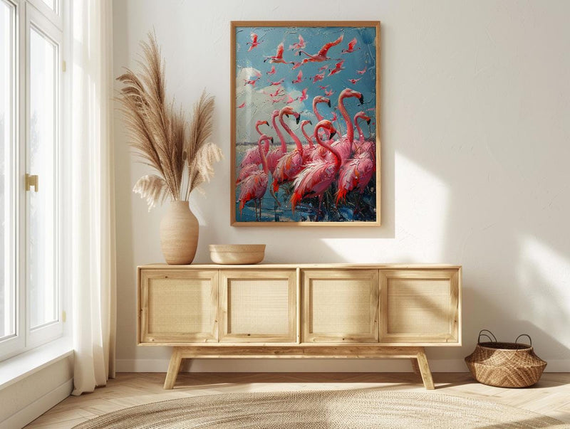 Pink Flamingo Wall Art, Turquoise Lake Decor - Coastal Africa Print