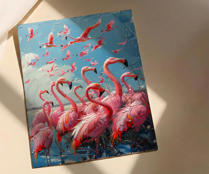Pink Flamingo Wall Art, Turquoise Lake Decor - Coastal Africa Print