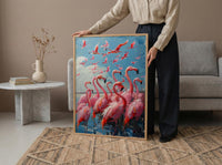 Pink Flamingo Wall Art, Turquoise Lake Decor - Coastal Africa Print