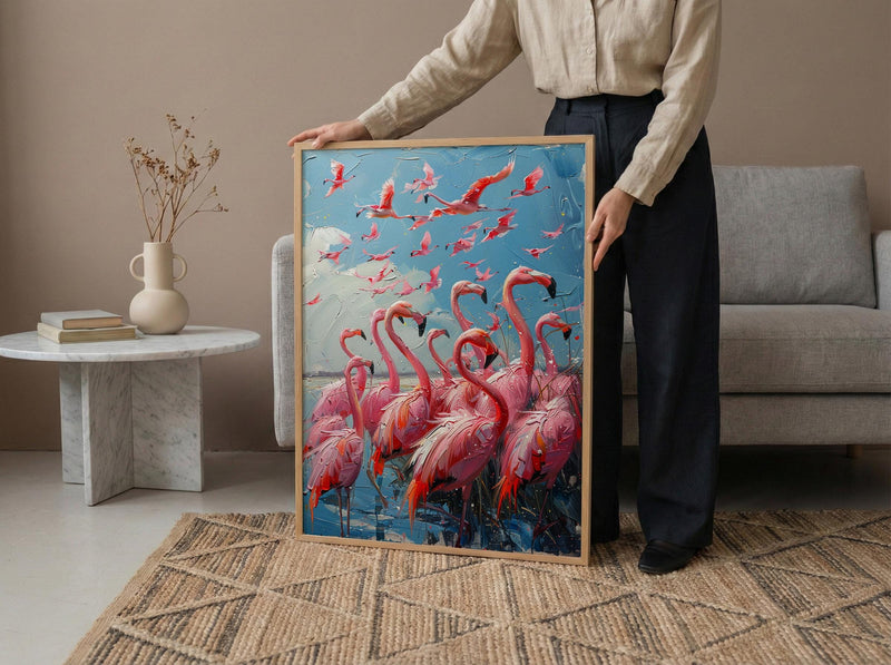 Pink Flamingo Wall Art, Turquoise Lake Decor - Coastal Africa Print