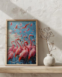 Pink Flamingo Wall Art, Turquoise Lake Decor - Coastal Africa Print
