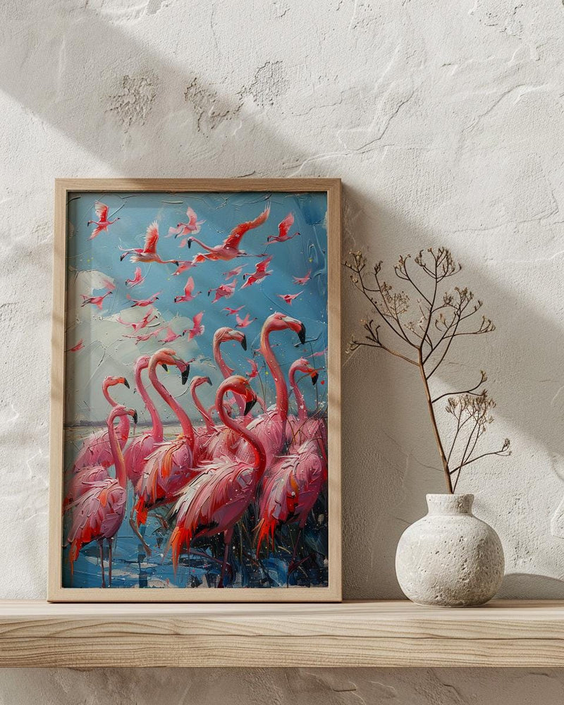 Pink Flamingo Wall Art, Turquoise Lake Decor - Coastal Africa Print