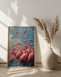Pink Flamingo Wall Art, Turquoise Lake Decor - Coastal Africa Print