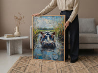 African Hippo Poster, River Reeds Decor - Green Nature Landscape
