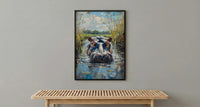 African Hippo Poster, River Reeds Decor - Green Nature Landscape