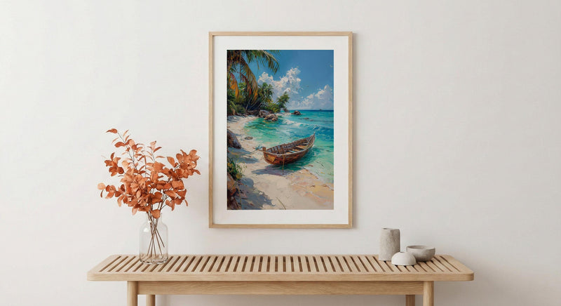 Zanzibar Boat Wall Art, Tropical Beach Decor - Turquoise Ocean Print