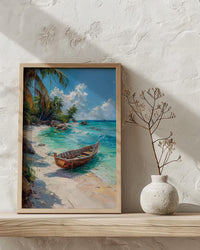 Zanzibar Boat Wall Art, Tropical Beach Decor - Turquoise Ocean Print
