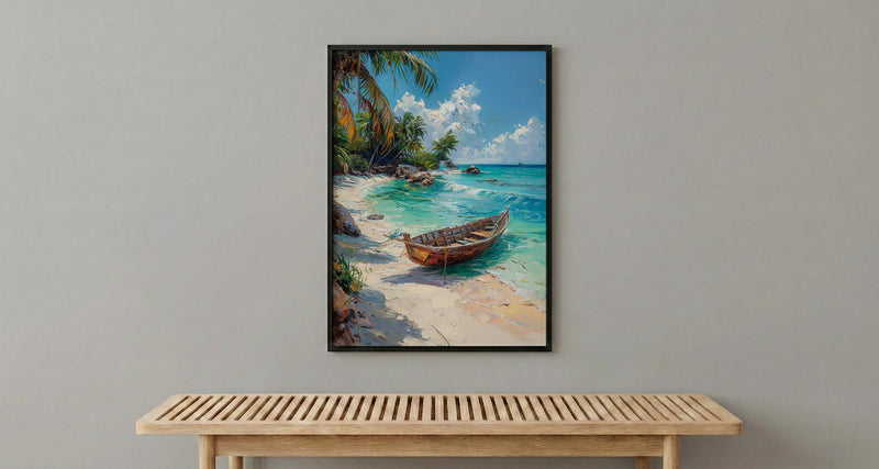 Zanzibar Boat Wall Art, Tropical Beach Decor - Turquoise Ocean Print