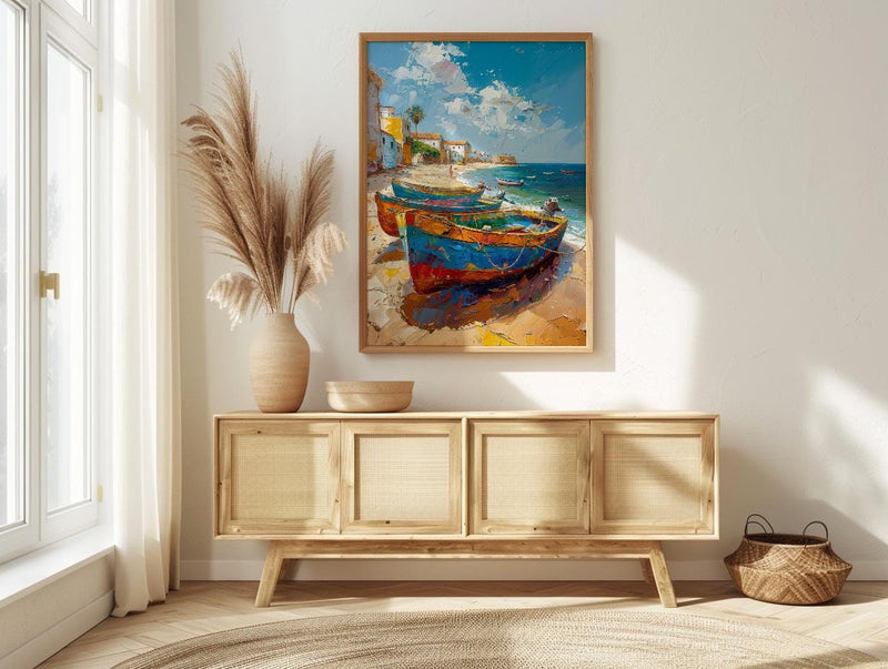 Senegal Coastal Art Print, Wooden Boat Wall Decor - Turquoise Sea Landscape