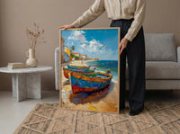 Senegal Coastal Art Print, Wooden Boat Wall Decor - Turquoise Sea Landscape