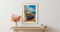 Senegal Coastal Art Print, Wooden Boat Wall Decor - Turquoise Sea Landscape
