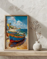 Senegal Coastal Art Print, Wooden Boat Wall Decor - Turquoise Sea Landscape