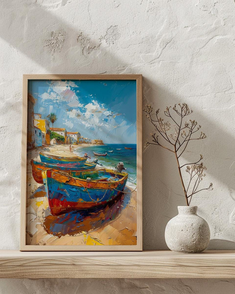 Senegal Coastal Art Print, Wooden Boat Wall Decor - Turquoise Sea Landscape