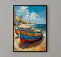Senegal Coastal Art Print, Wooden Boat Wall Decor - Turquoise Sea Landscape