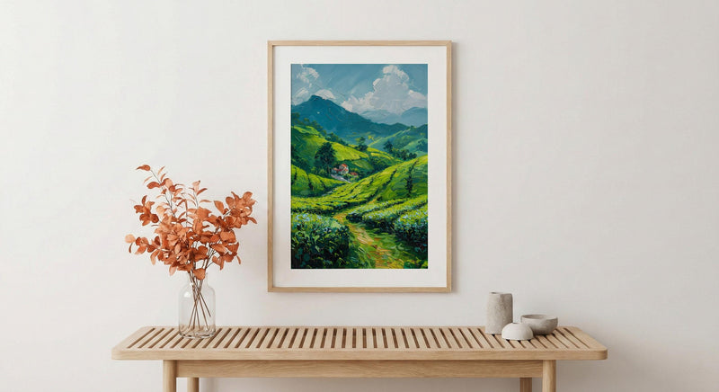 Rwanda Tea Hills Art Print, Green Plantation Decor - Morning Landscape