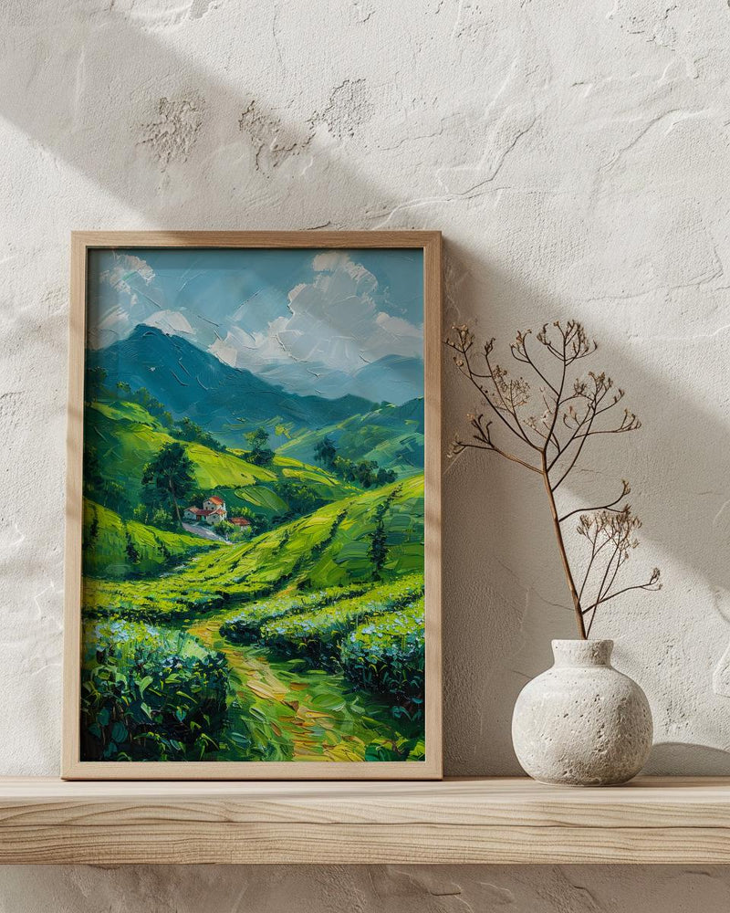 Rwanda Tea Hills Art Print, Green Plantation Decor - Morning Landscape