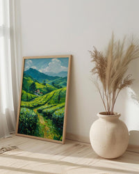 Rwanda Tea Hills Art Print, Green Plantation Decor - Morning Landscape