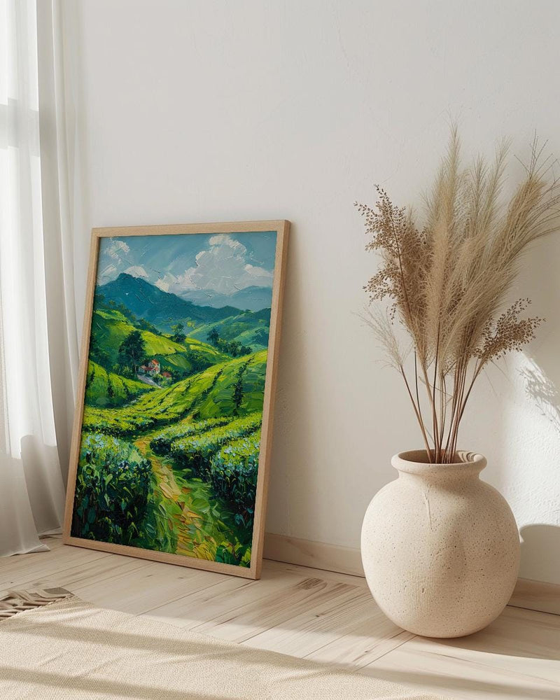 Rwanda Tea Hills Art Print, Green Plantation Decor - Morning Landscape