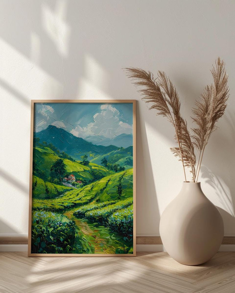 Rwanda Tea Hills Art Print, Green Plantation Decor - Morning Landscape