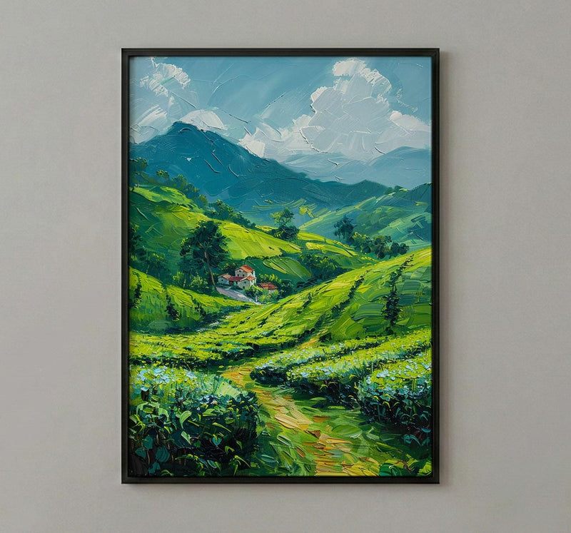 Rwanda Tea Hills Art Print, Green Plantation Decor - Morning Landscape
