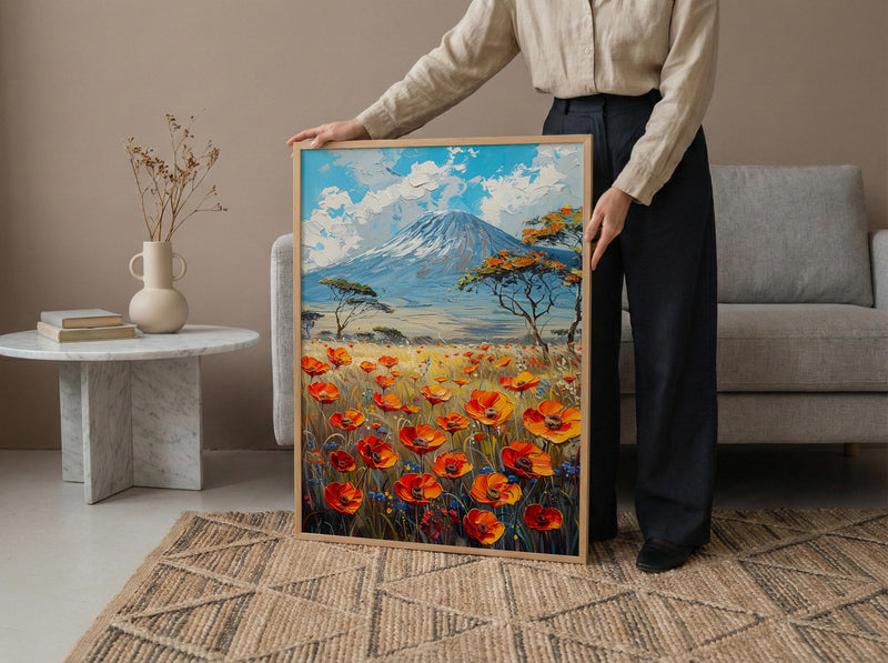 Kilimanjaro Wall Art, Blooming Savanna Decor - Majestic Mountain Print