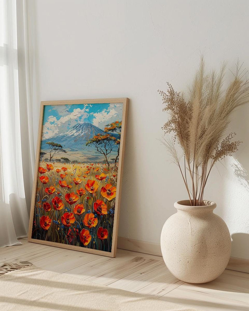 Kilimanjaro Wall Art, Blooming Savanna Decor - Majestic Mountain Print