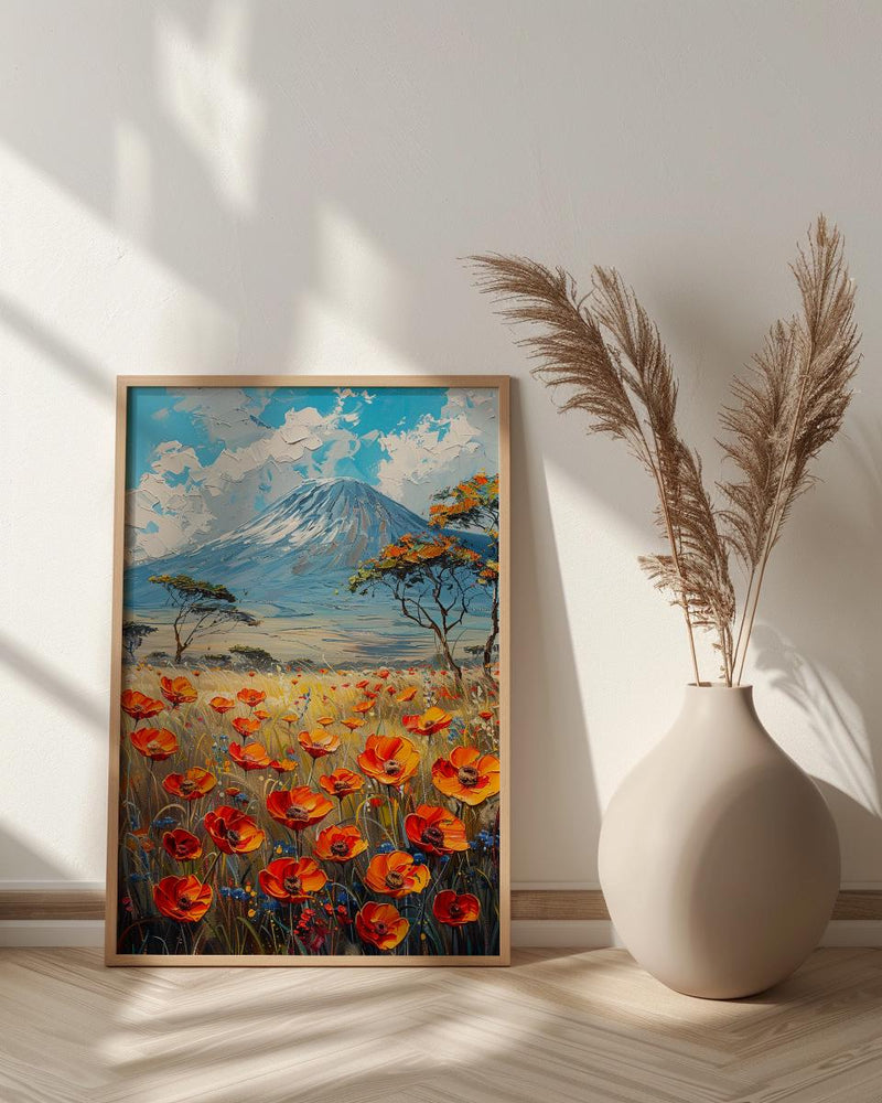 Kilimanjaro Wall Art, Blooming Savanna Decor - Majestic Mountain Print