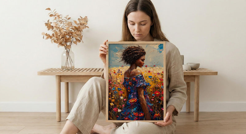 Sunlit African Woman Art Print, Colorful Summer Decor - Tribal Jewelry Portrait