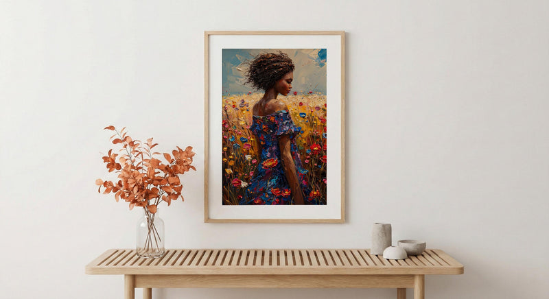 Sunlit African Woman Art Print, Colorful Summer Decor - Tribal Jewelry Portrait