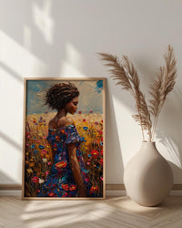 Sunlit African Woman Art Print, Colorful Summer Decor - Tribal Jewelry Portrait