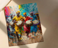 African Festival Drummers Wall Art, Colorful Summer Decor - Energetic Djembe Print