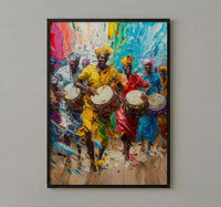 African Festival Drummers Wall Art, Colorful Summer Decor - Energetic Djembe Print