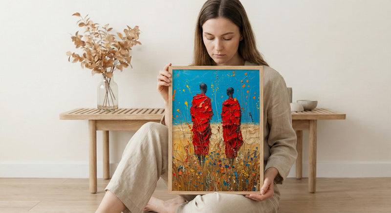 Maasai Savanna Poster, African Wildlife Decor - Red Robe Warriors Print