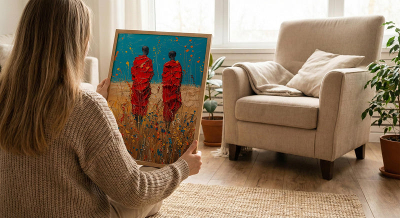 Maasai Savanna Poster, African Wildlife Decor - Red Robe Warriors Print