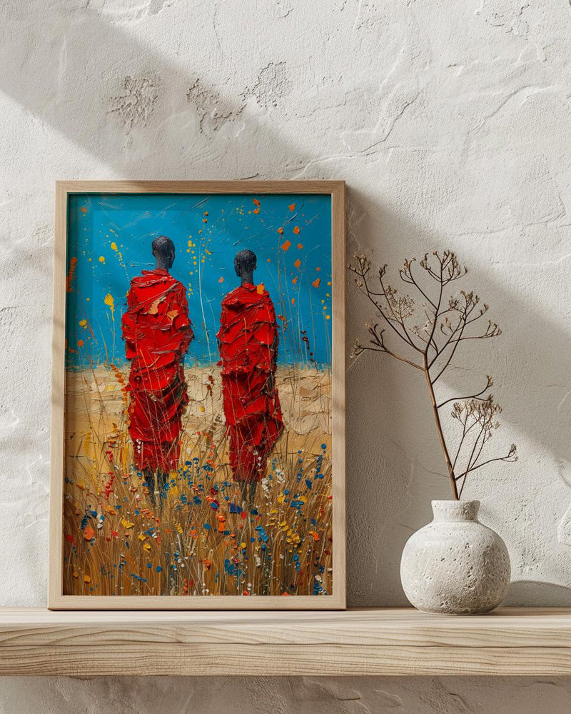 Maasai Savanna Poster, African Wildlife Decor - Red Robe Warriors Print