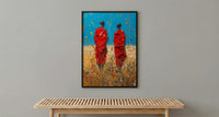 Maasai Savanna Poster, African Wildlife Decor - Red Robe Warriors Print
