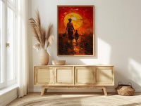 African Mother and Child Art Print, Sunset Decor - Abstract Landscape