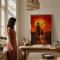 African Mother and Child Art Print, Sunset Decor - Abstract Landscape