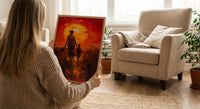 African Mother and Child Art Print, Sunset Decor - Abstract Landscape