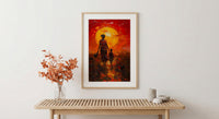 African Mother and Child Art Print, Sunset Decor - Abstract Landscape