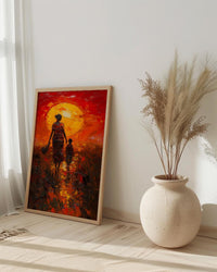 African Mother and Child Art Print, Sunset Decor - Abstract Landscape